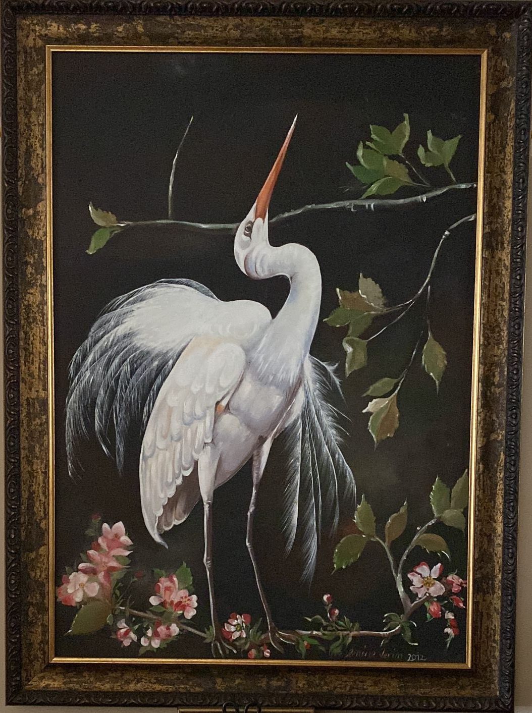 Oil on Canvas “stork and season tree” Emine Verim Eskikoyy
